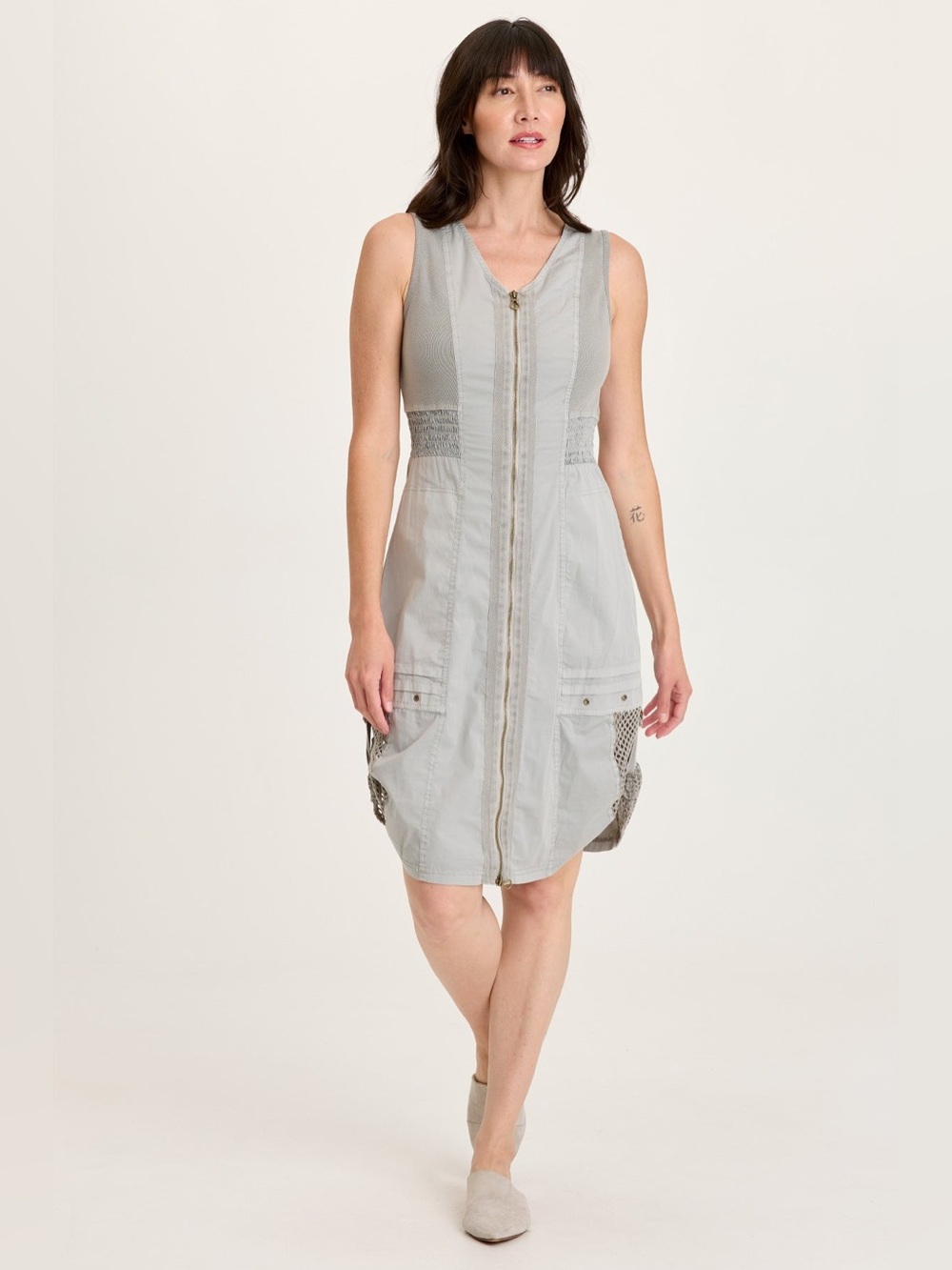XCVI Holland Poplin Mesh Zip Front Dress